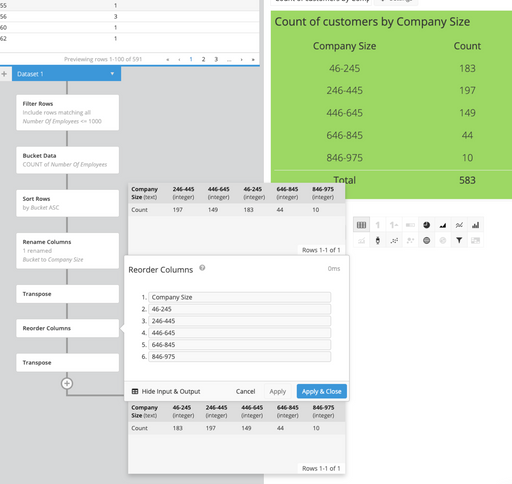 Use transpose to flip rows to columns