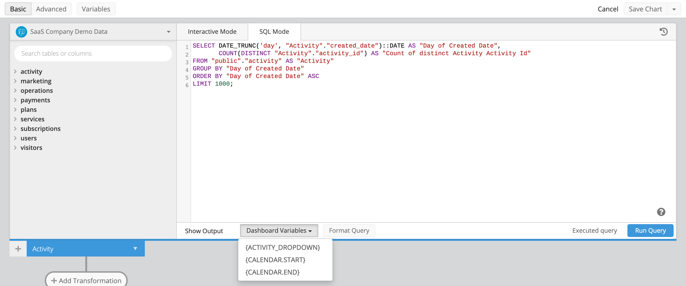 Select the Dashboard Controls in the chart editor