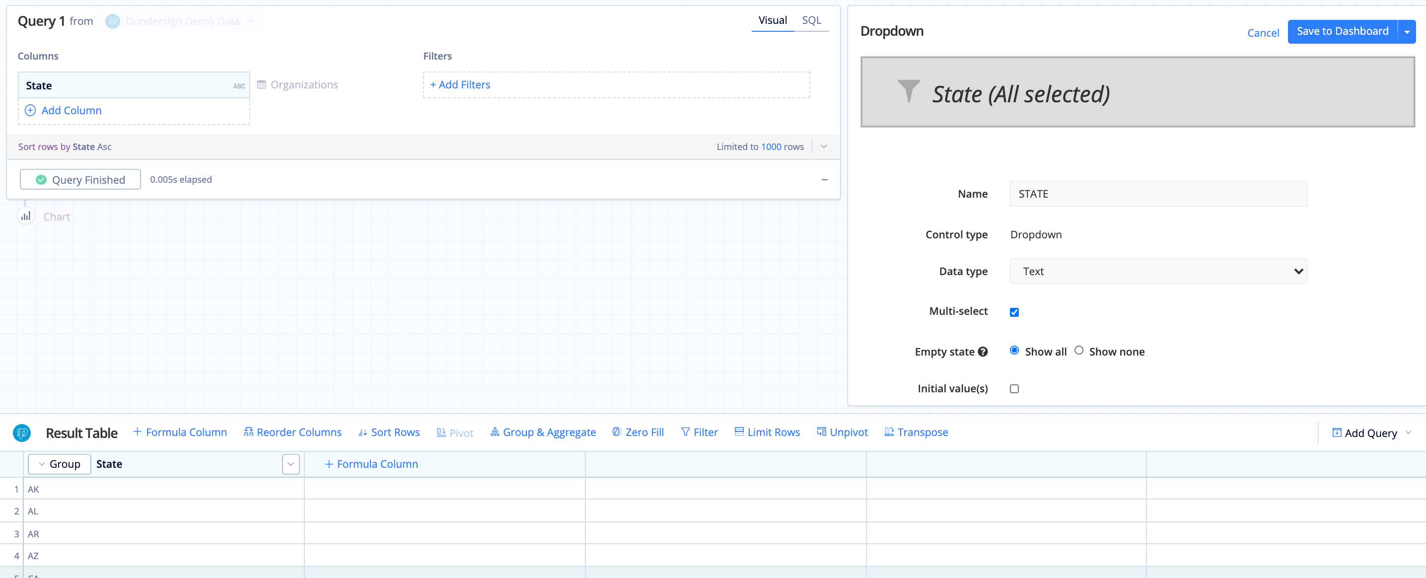 Create a State Dropdown using the State column in the Users table