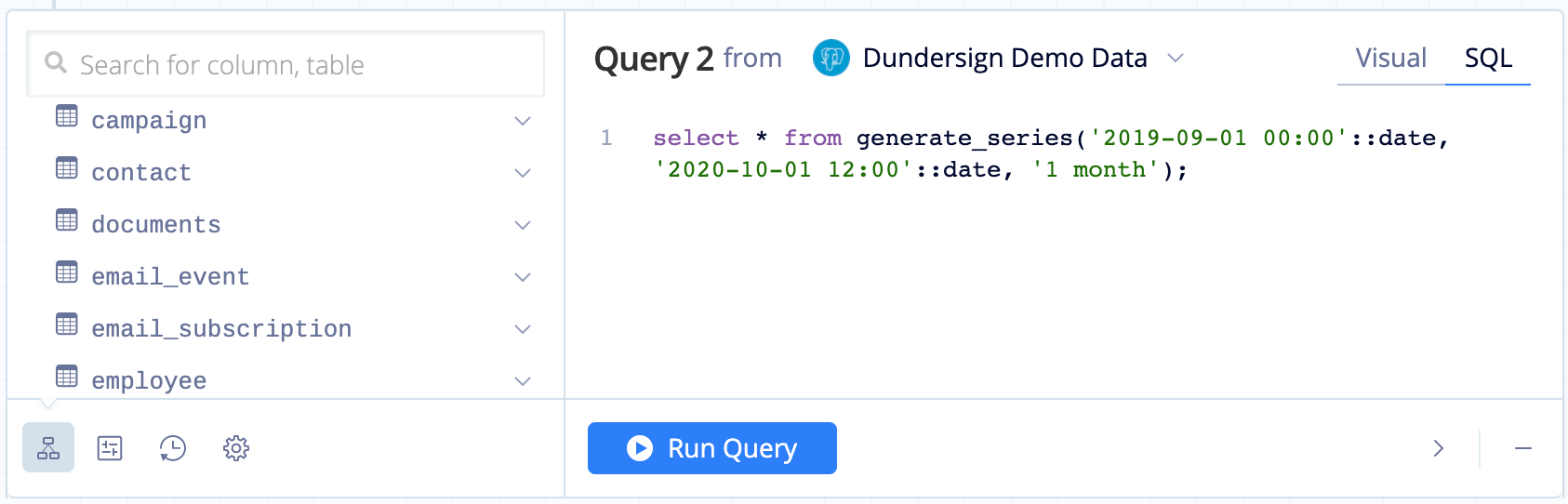 Switch to SQL Mode to generate a series of datetime values