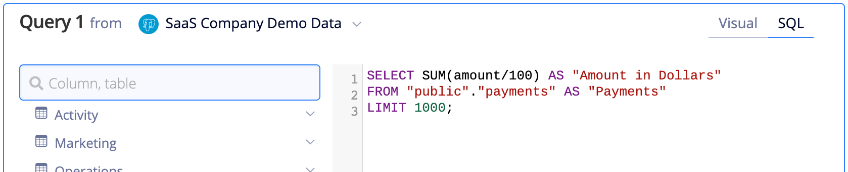 SQL for a custom query using a custom column