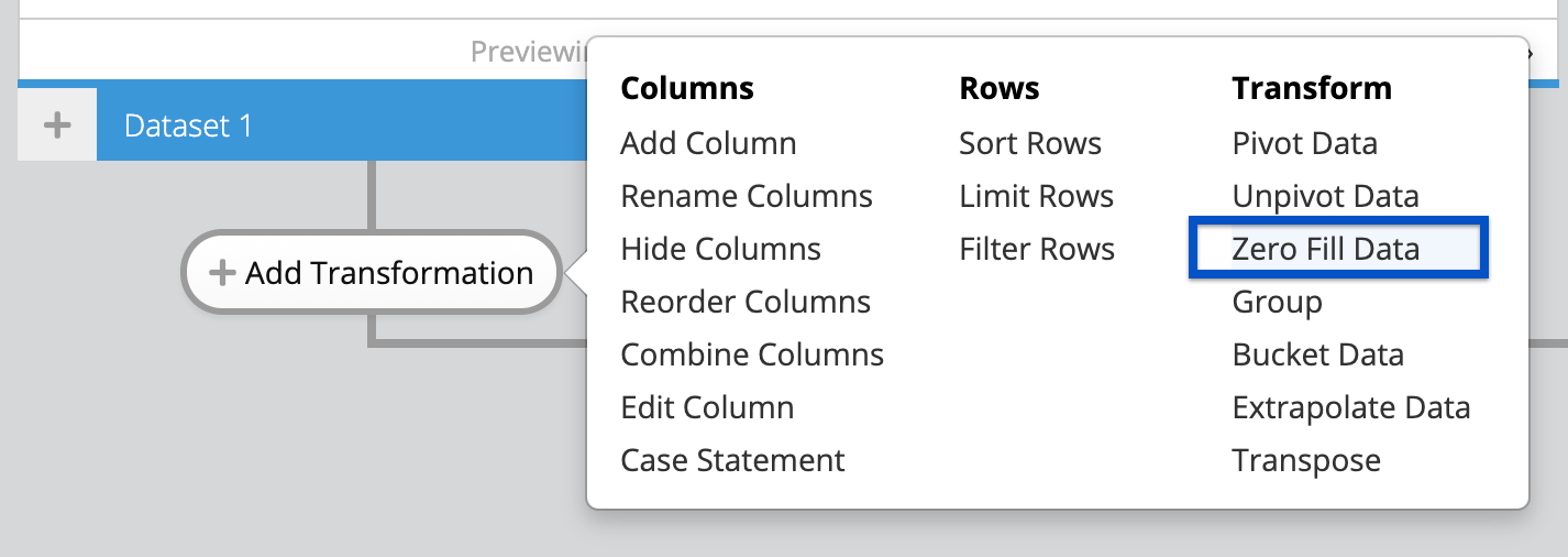 Zero Fill - Data Explorer Data Pipeline step